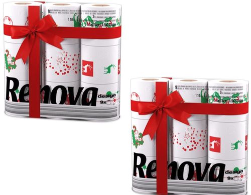 Renova 9 / 18 / 27 / 36 / 45 White Print 2 Ply Xmas Toilet Tissue Rolls