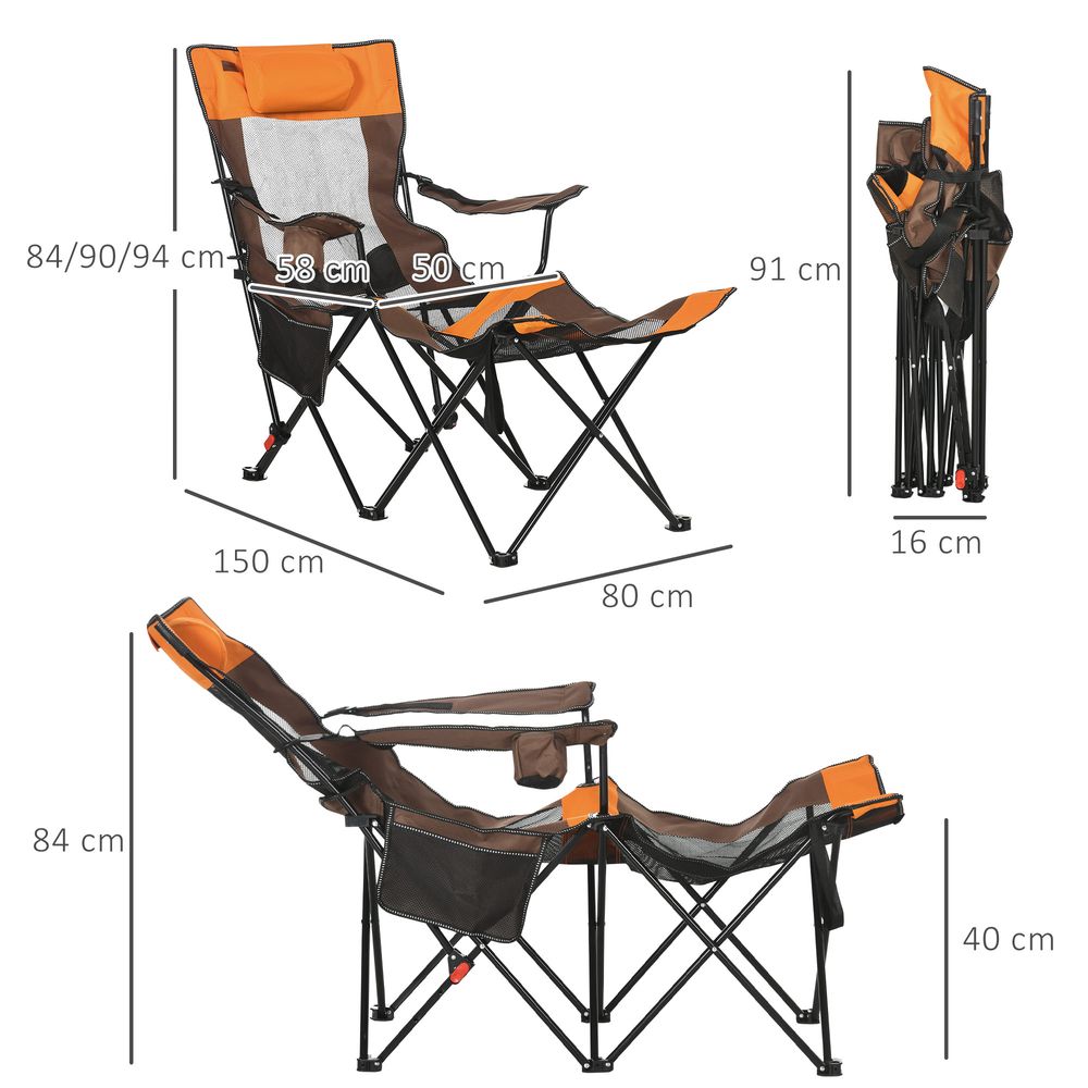 Outsunny Camping Chair w/ Footrest - Adjustable Backrest, Bag - Compact & Comfortable - Black