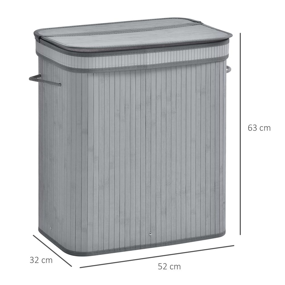 100L Flip Lid Bamboo Laundry Basket Grey