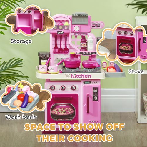 AIYAPLAY Kids Kitchen with 33 Piece Accessories, Lights, Sounds, Storage