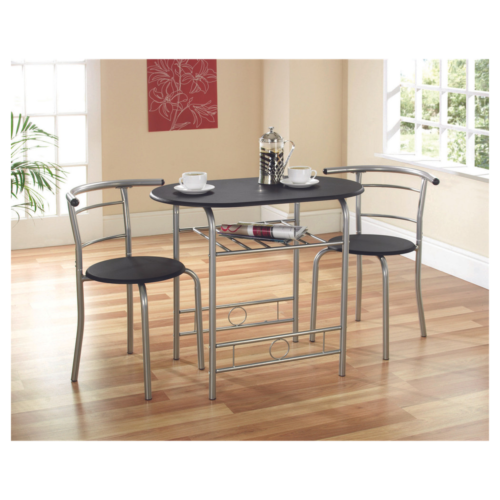 High-Quality Compact Black/Silver Dining Set - Perfect for Small Spaces! Space-Saving Design, Lightweight & Easy to Move - Buy Now!