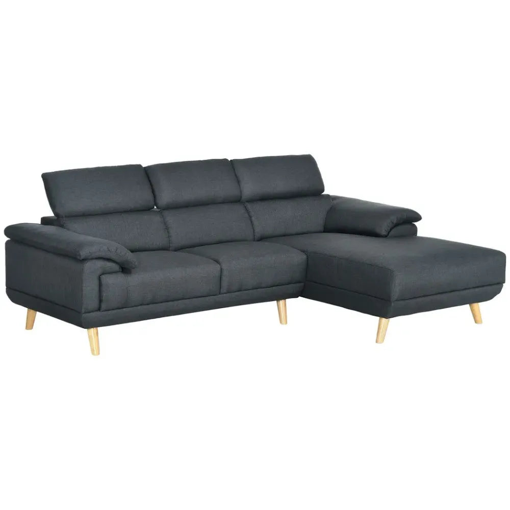 HOMCOM Corner Sofas for Living Room L Shaped Sofa with Adjustable Headrest Grey