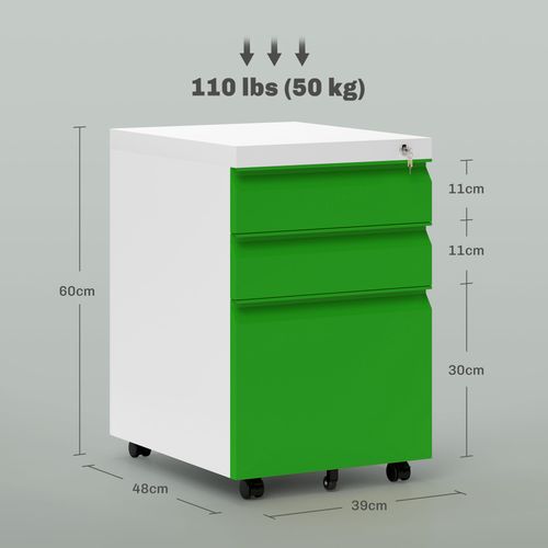 Vinsetto 3 Drawer File Cabinet, Lockable Metal Filling Cabinet