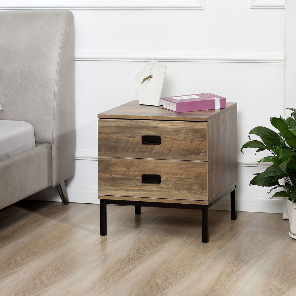 Metal Frame End Table with Storage Drawers | Bedroom & Living Room Furniture
