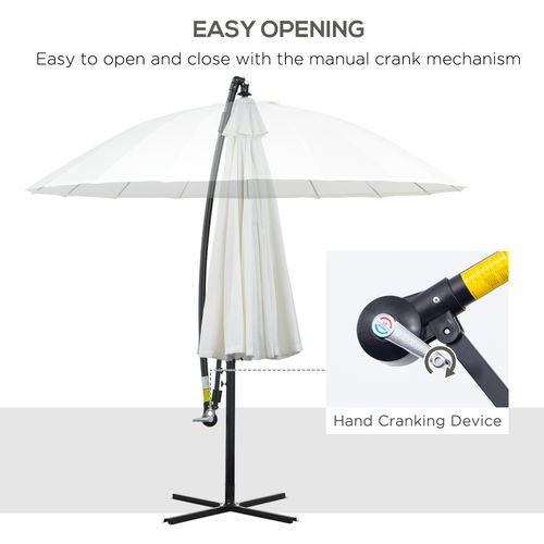 Outsunny 3(m) Cantilever Shanghai Parasol Garden Hanging Banana Sun Umbrella with Crank Handle, 18 Sturdy Ribs and Cross Base