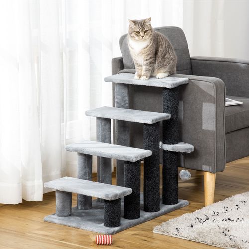 PawHut Pet Stairs with 3-step Stair, Scratching Posts, Platforms, Toy Ball