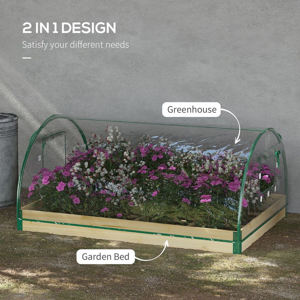 Outsunny Raised Garden Bed with Greenhouse Roll Up Windows