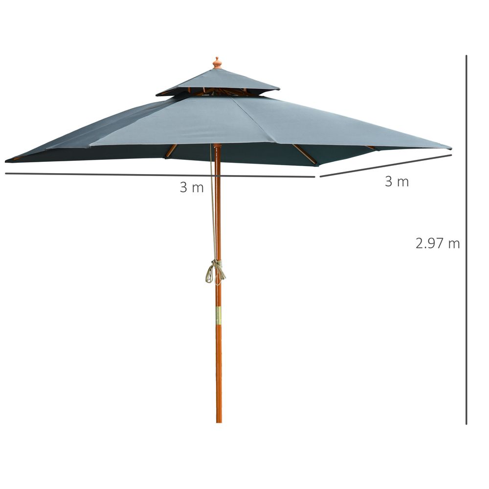 Premium 3x3m Wood Square Patio Umbrella - Market Quality Canopy, Sunshade, Garden Parasol - Best in Class