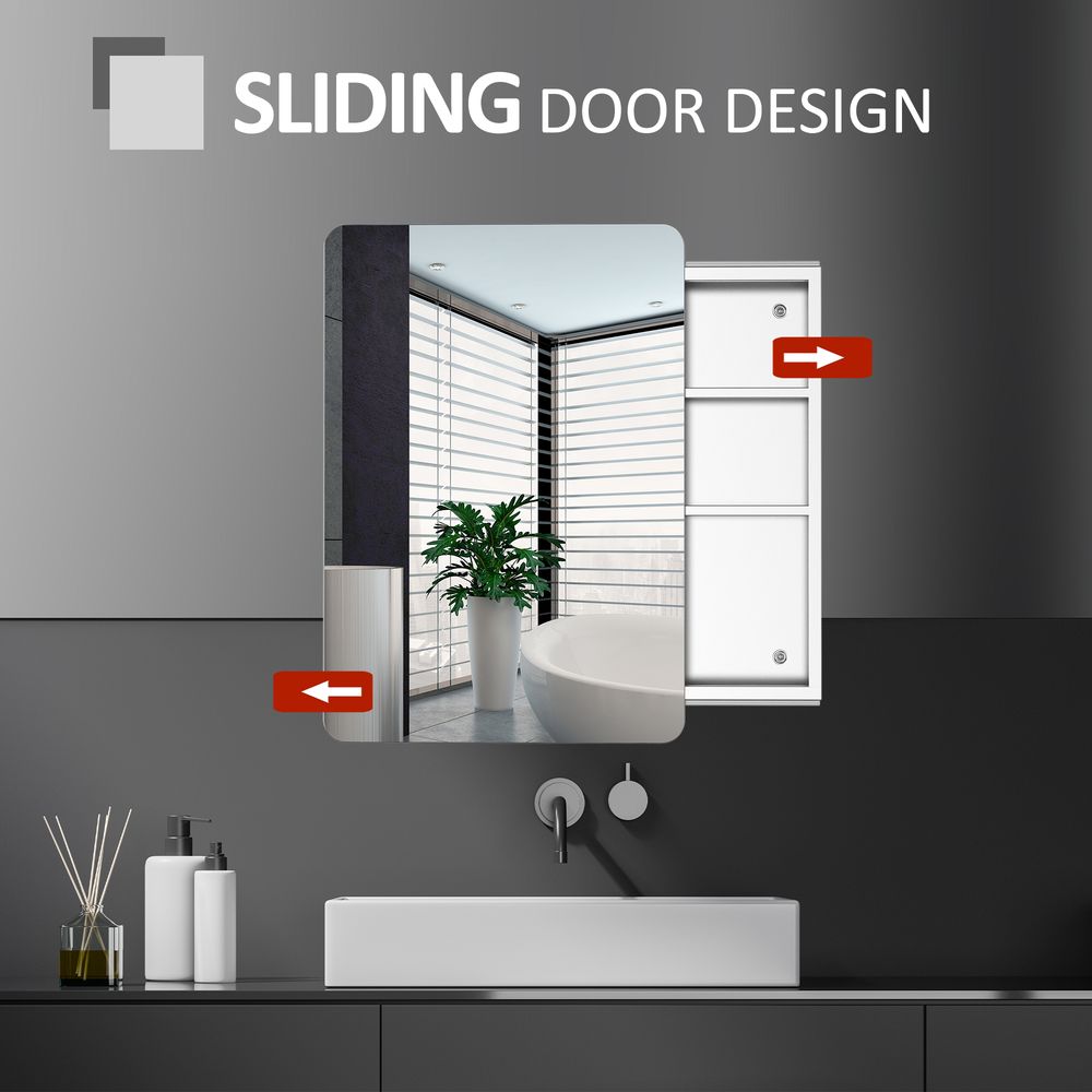 On-Wall Bathroom Storage Cabinet w/ Sliding Mirror Door Steel Frame - Space-Saver, Elegant, and Rust-Resistant
