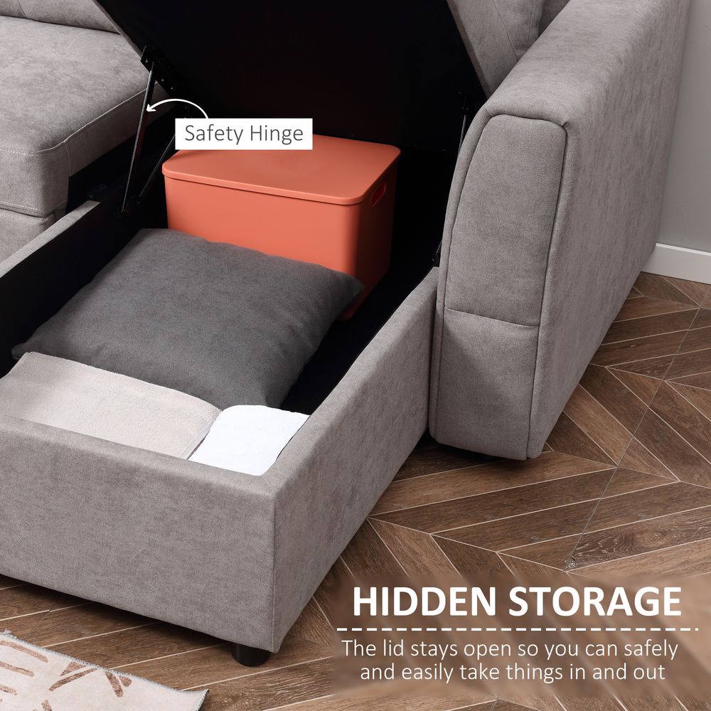 HOMCOM IE Located L-Shaped Sofa Bed Upholstered Reversible Couch with Hidden Storage Sectional Bed Set Sleeper Futon Grey