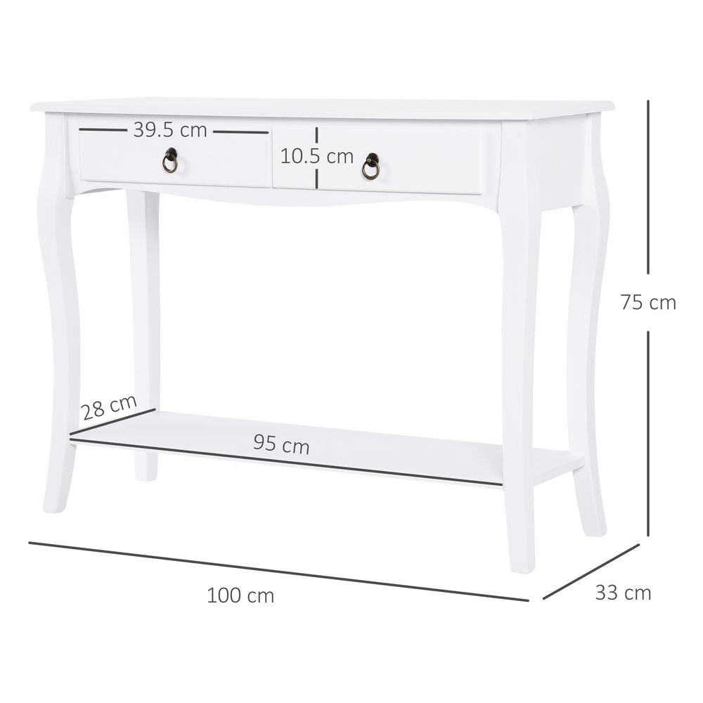 Console Table Storage Display Desk W/ 2 Drawers-Ivory White