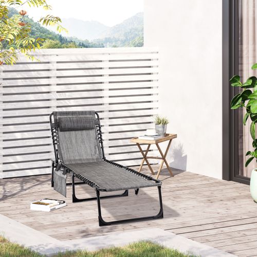 Portable Sun Lounger, Folding Camping  Adjustable , Pillow Grey