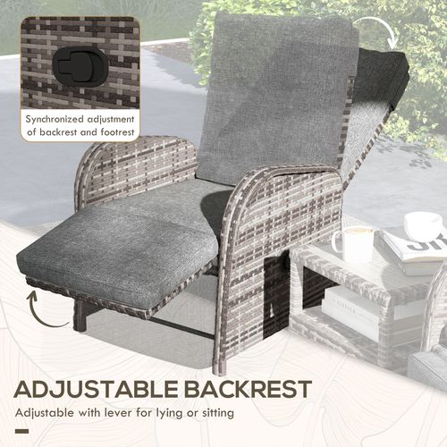 Outsunny 3 PCs Rattan Chaise Lounge Sofa Set w/ Cushion for Patio Yard Porch