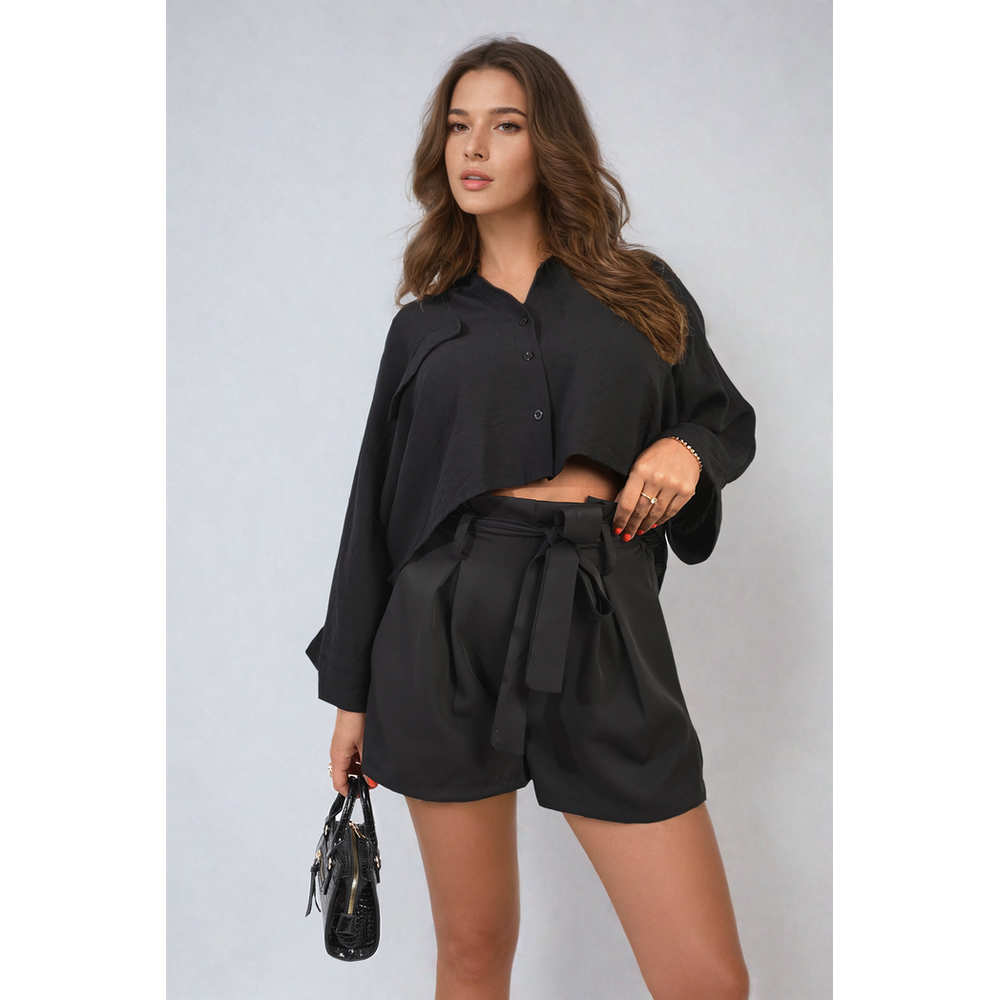 Azalea High Waist Tie Belt Paper Bag Shorts