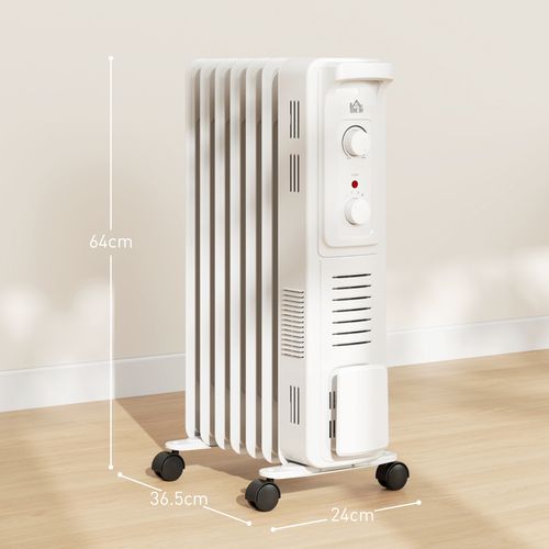 HOMCOM 7 Fin Portable Oil Filled Heater Radiator, Energy Efficient