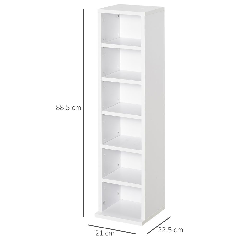 HOMCOM 204 CD Media Display Shelf Unit Set of 2 Blu-Ray Tower Rack w/Adjustable Shelves Bookcase Storage Organiser, White