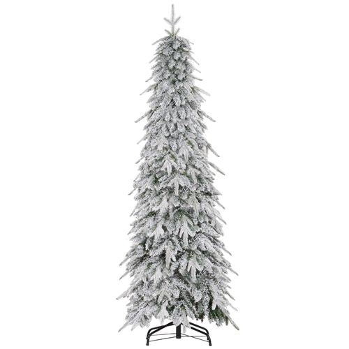 HOMCOM 6ft Flocked Pencil Christmas Tree with Auto Open, Steel Base