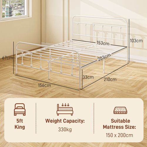 HOMCOM 4ft Metal Double Platform Bed Frame w/ Underbed Storage Headboard