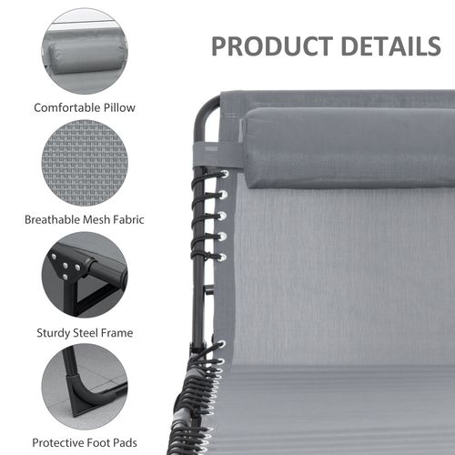 Portable Sun Lounger, Reclining Lounge Chair 5-position Adjustable Pillow Grey
