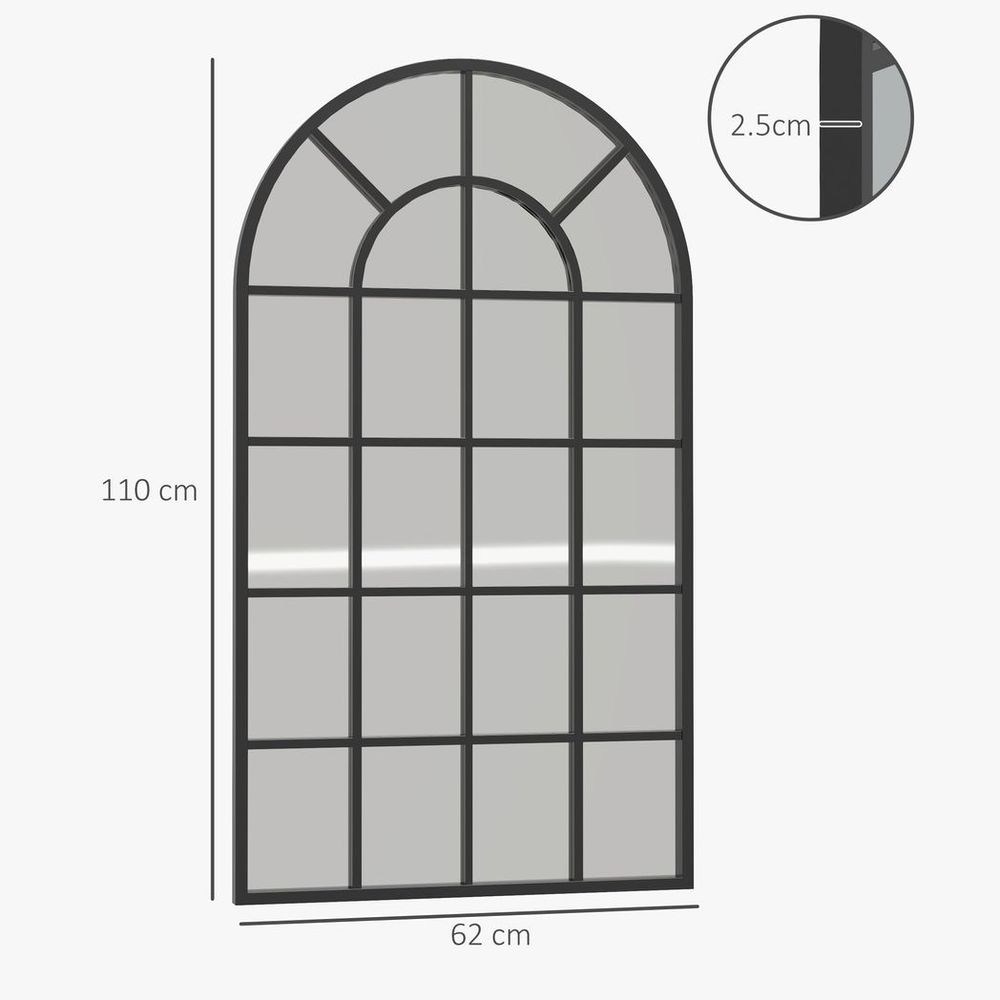 HOMCOM Modern Arch Window Wall Mirror for Living Room Bedroom, 110x62cm, Black