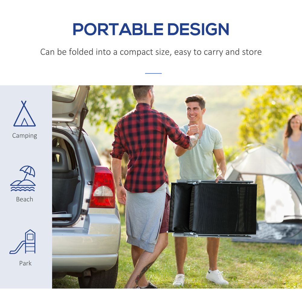 Premium Black Foldable Sun Lounger Recliner - 7 Levels- Textilene - Patio