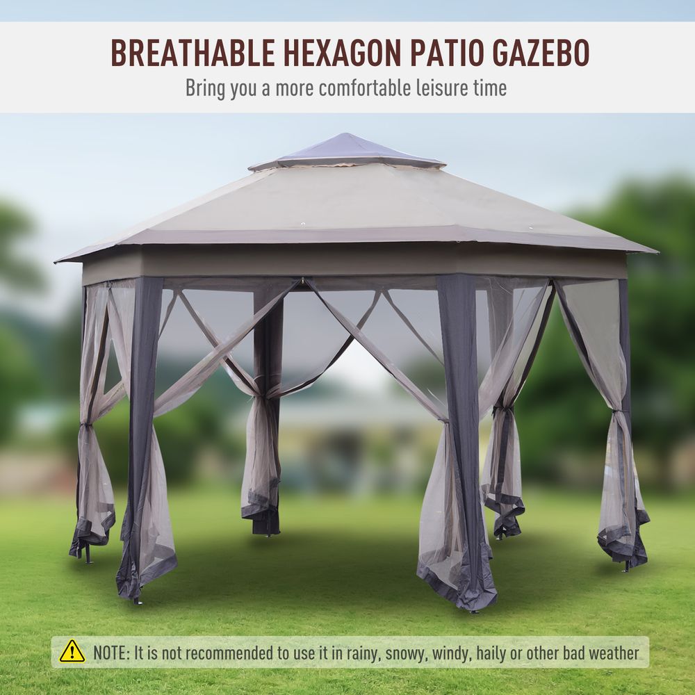 Outdoor Gazebo - 4.05m x 4.05m Metal Frame, 2-Tier Roof, Brown
