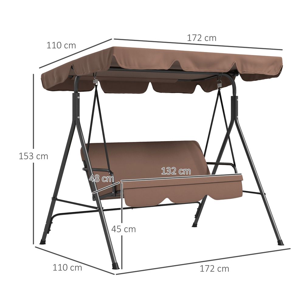 Outsunny 3-Person Porch Swing Chair with Adjustable Canopy - Brown