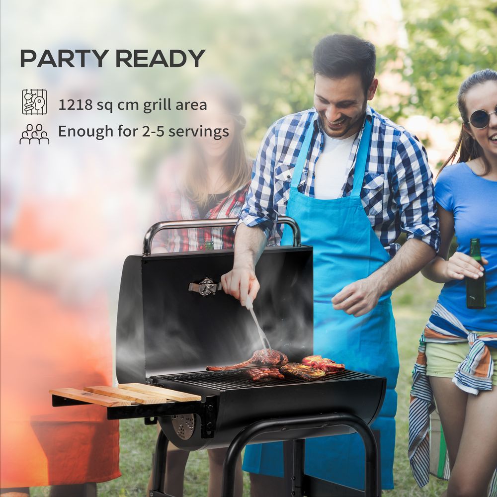 Premium Outsunny BBQ Grill - Charcoal, Shelves, Lid, Thermometer - Perfect for Outdoor Parties!