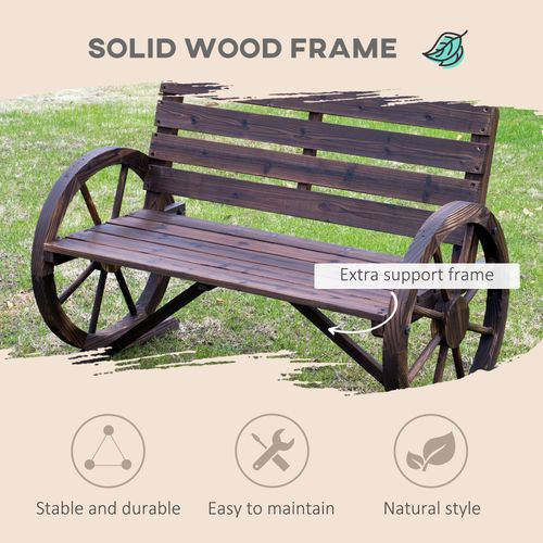 Outsunny Wagon Wheel Wooden Bench-Brown