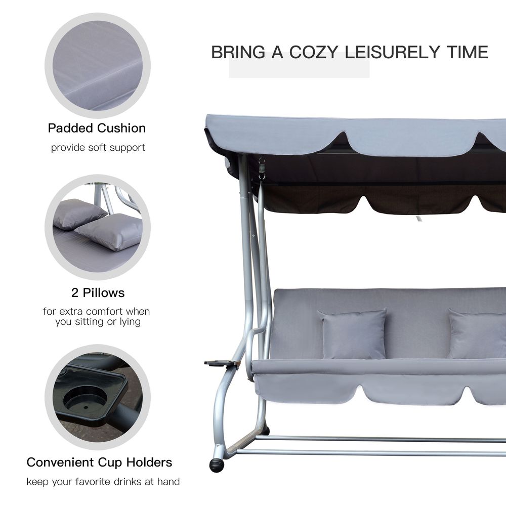 Luxury Hammock Swing Chair Bench with Free Pillows - Grey, Adjustable, Durable Metal Frame for Relaxation and Comfort