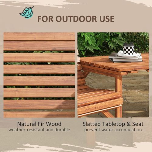 Outsunny Wooden Garden Love Seat with Coffee Table Partner Bench Tan Brown