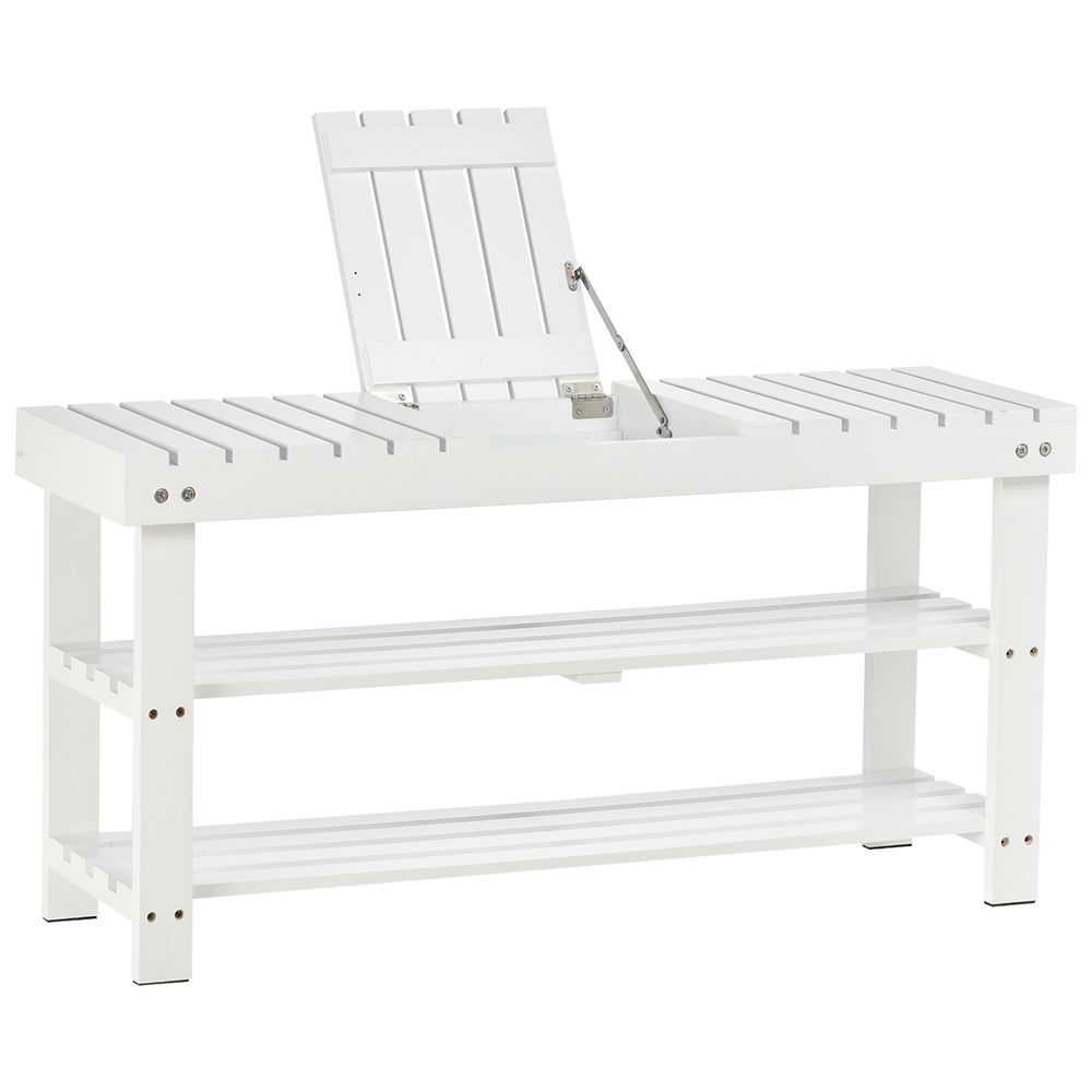 3-Tier Open Shoe Rack Hidden Storage Wood Frame Wide Shelves White