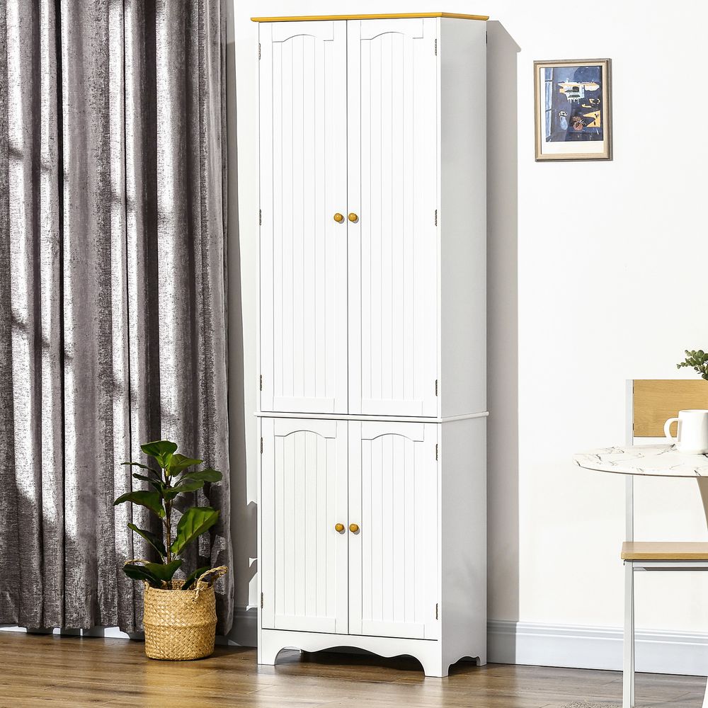 HOMCOM Freestanding 4-Door Kitchen Cupboard, Storage Cabinet Organizer with 4 Shelves,White