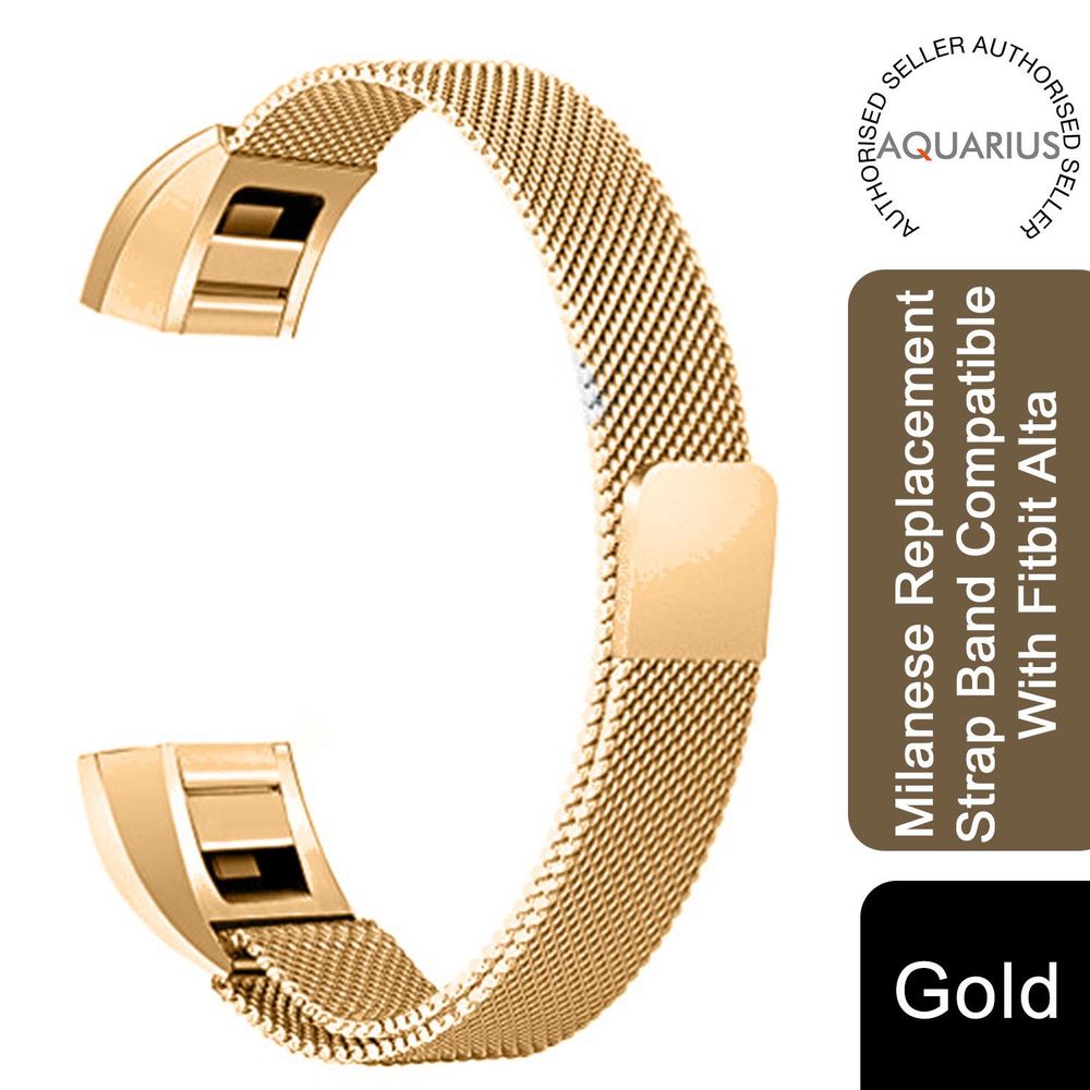 AQUARIUS Replacement milanese stainless steel wrist band For FItbit Alta Smart fitness trackers with Unique magnetic closure design (Gold)