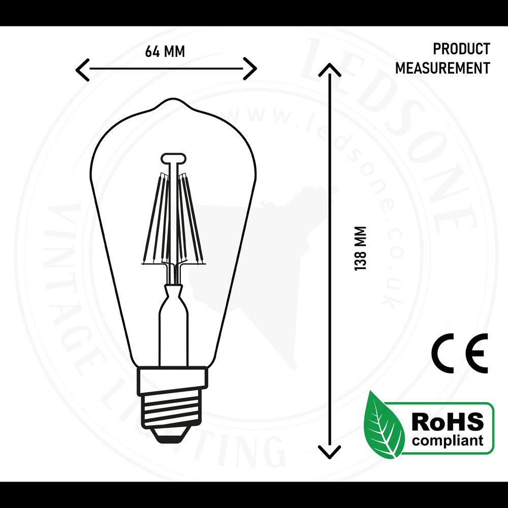 E27 ST64 Vintage LED Dimmable Bulbs, 8W Edison Light Bulb