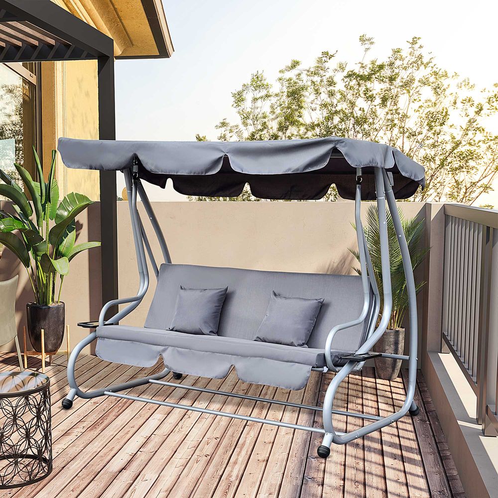 Luxury Hammock Swing Chair Bench with Free Pillows - Grey, Adjustable, Durable Metal Frame for Relaxation and Comfort