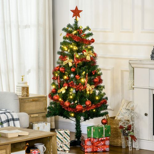HOMCOM 5ft Artificial Decorated Christmas Tree with LED Lights, Auto Open