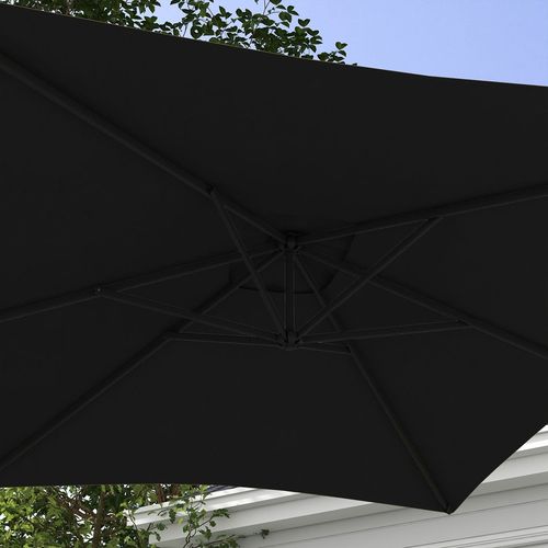 Outsunny 3 m Cantilever Parasol with Cross Base, Crank Handle, 6 Ribs, Black