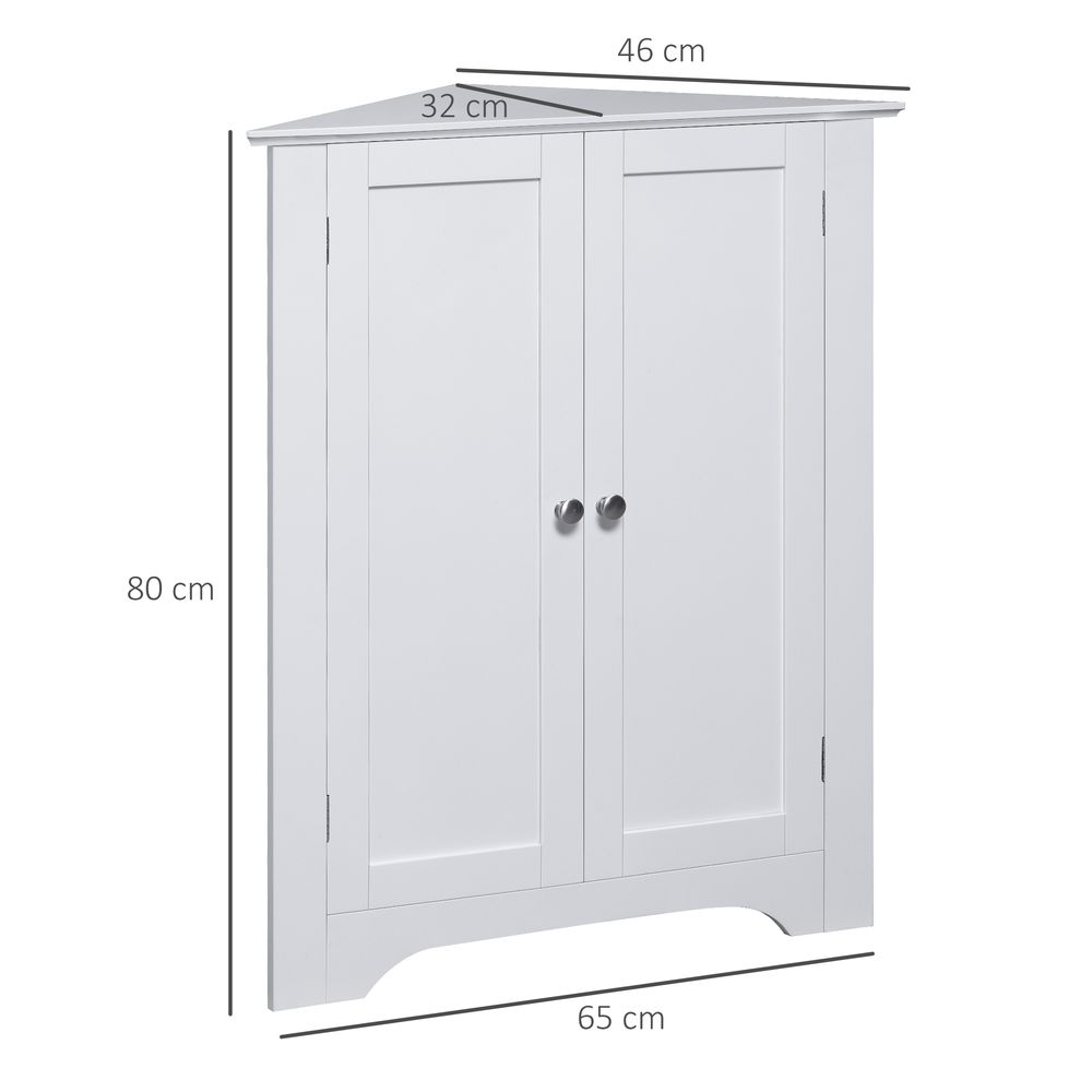 kleankin Triangle Bathroom Cabinet, Corner Bathroom Storage Unit with Adjustable Shelf and Recessed Door, Free Standing, White