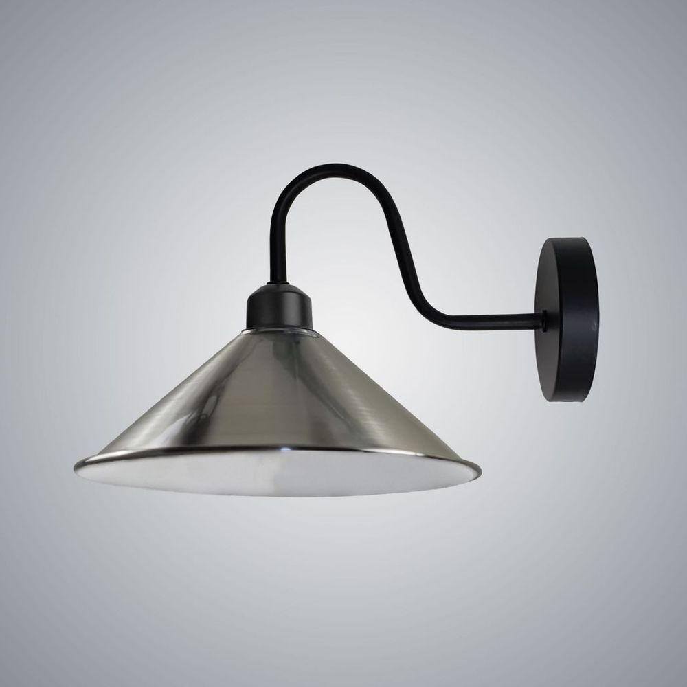 Satin Nickel Wall Light Fixture,Black Wall Sconce E27 Base Socket Screw Type Wall Mounted Swan Neck Cone Shape Shade