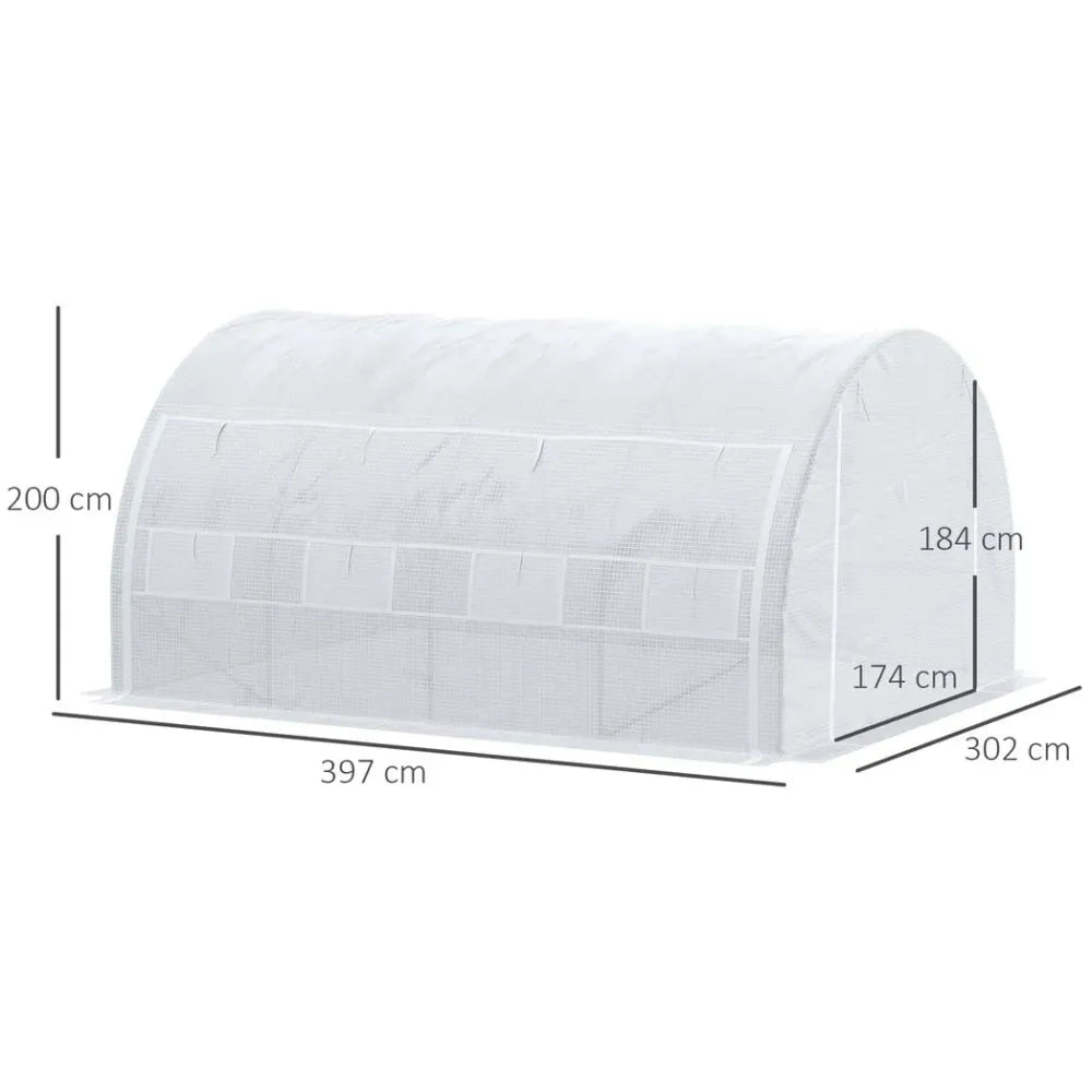Premium 4x3x2m Polytunnel Greenhouse - Steel Frame - White