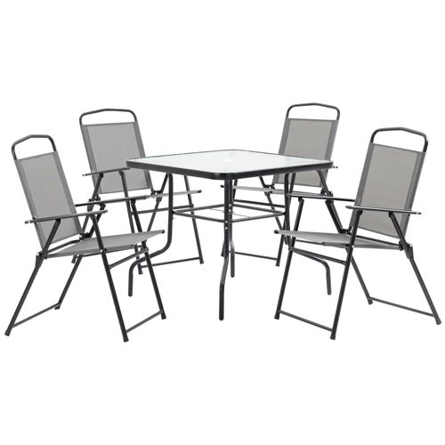 5Pc Garden Dining Set 4 Folding Chairs, Glass Top Table Texteline Seats, Black