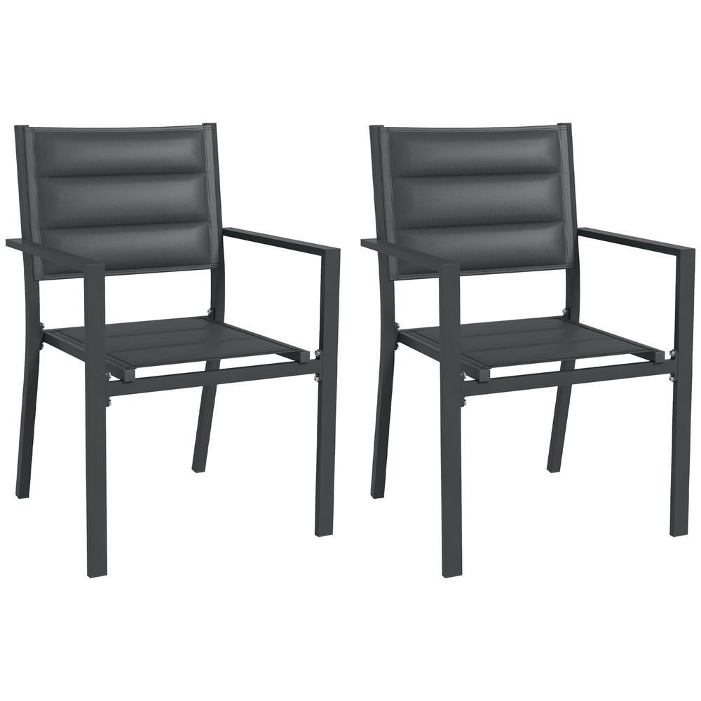 Outsunny 2 PCs Stackable Armchairs, Aluminium Outdoor Dining Chairs, Grey - High Quality & Space-saving