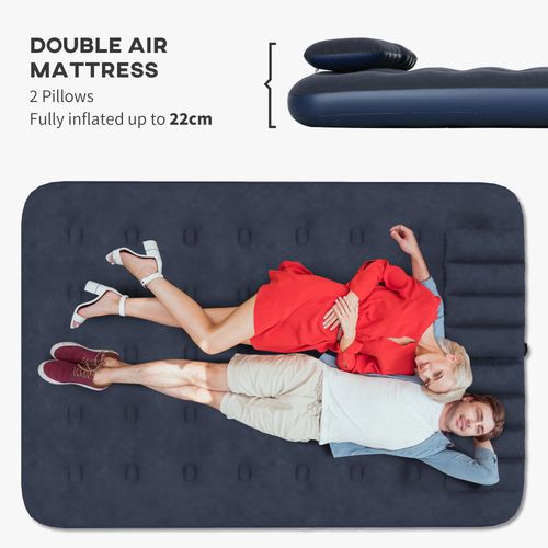 Outsunny Inflatable Mattress with 2 Pillows and Pump, Blue, 191 x 137 x 22cm