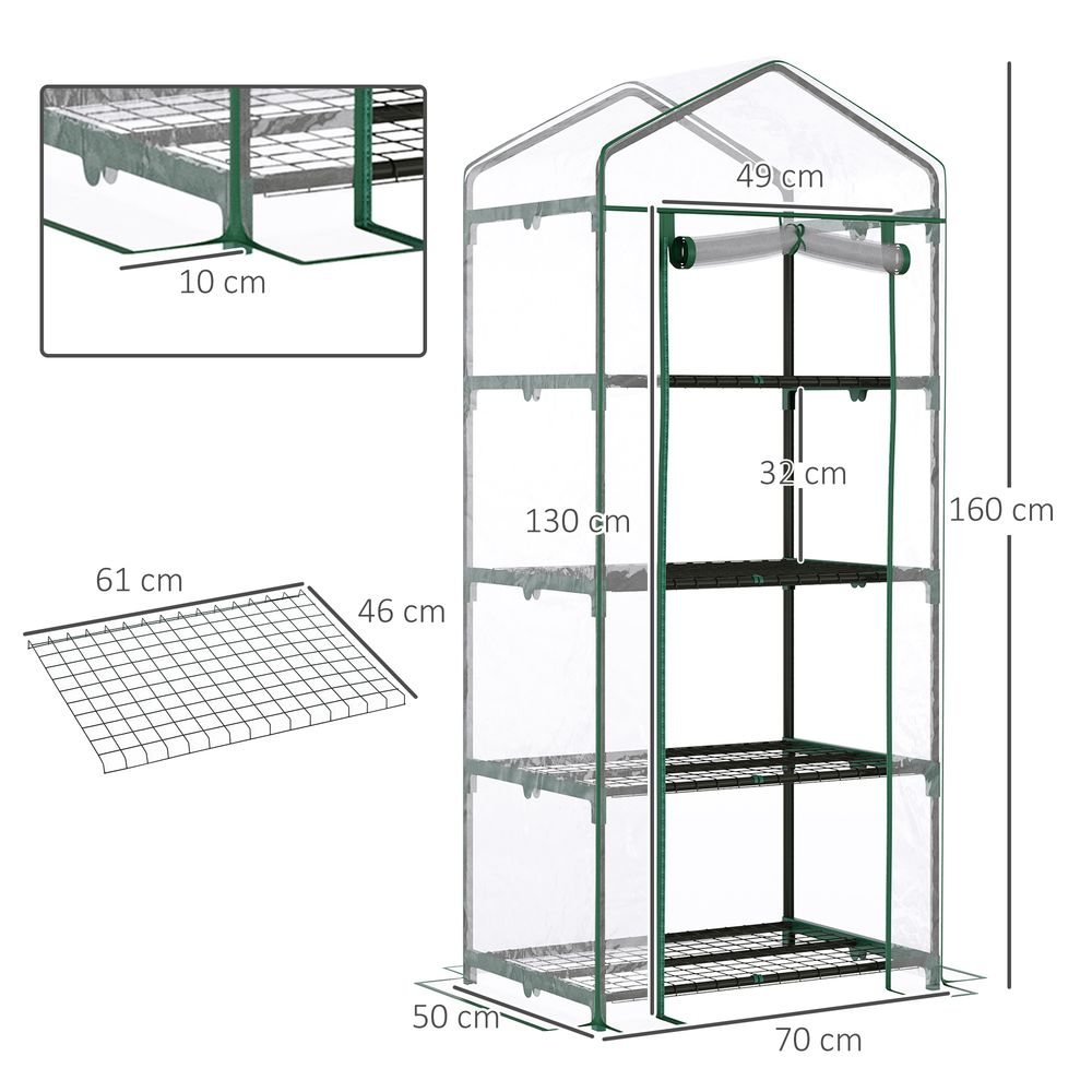 Outsunny 4 Tiers Mini Portable Greenhouse Compact Plant Grow Shed Metal Frame PE Cover 160H x 70L x 50Wcm