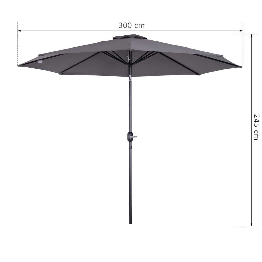Steel Frame Round Market Patio Sun Umbrella Parasol Sunshade Canopy 3x2.45m