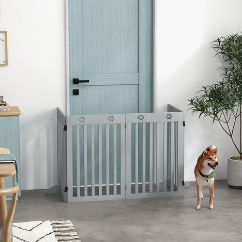 PawHut Pet Gate Foldable Fence Freestanding Dog Barrier w/ Support Feet Grey