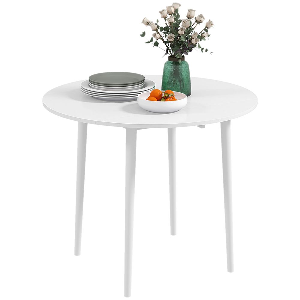 HOMCOM Foldable Dining Table, Round Drop Leaf Table with Wood Legs