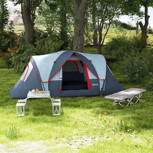 Outsunny Folding Camping Picnic Table with 4 Seats and Umbrella Hole, Grey
