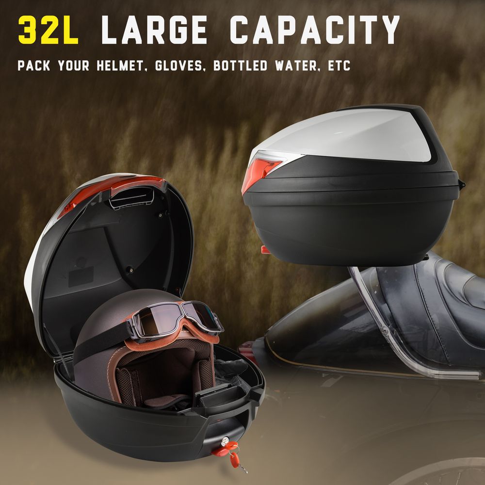 HOMCOM 32L Motorcycle Trunk Tour Tail Box Top Case Luggage Storage Case Trunk Carrier Mount Rack